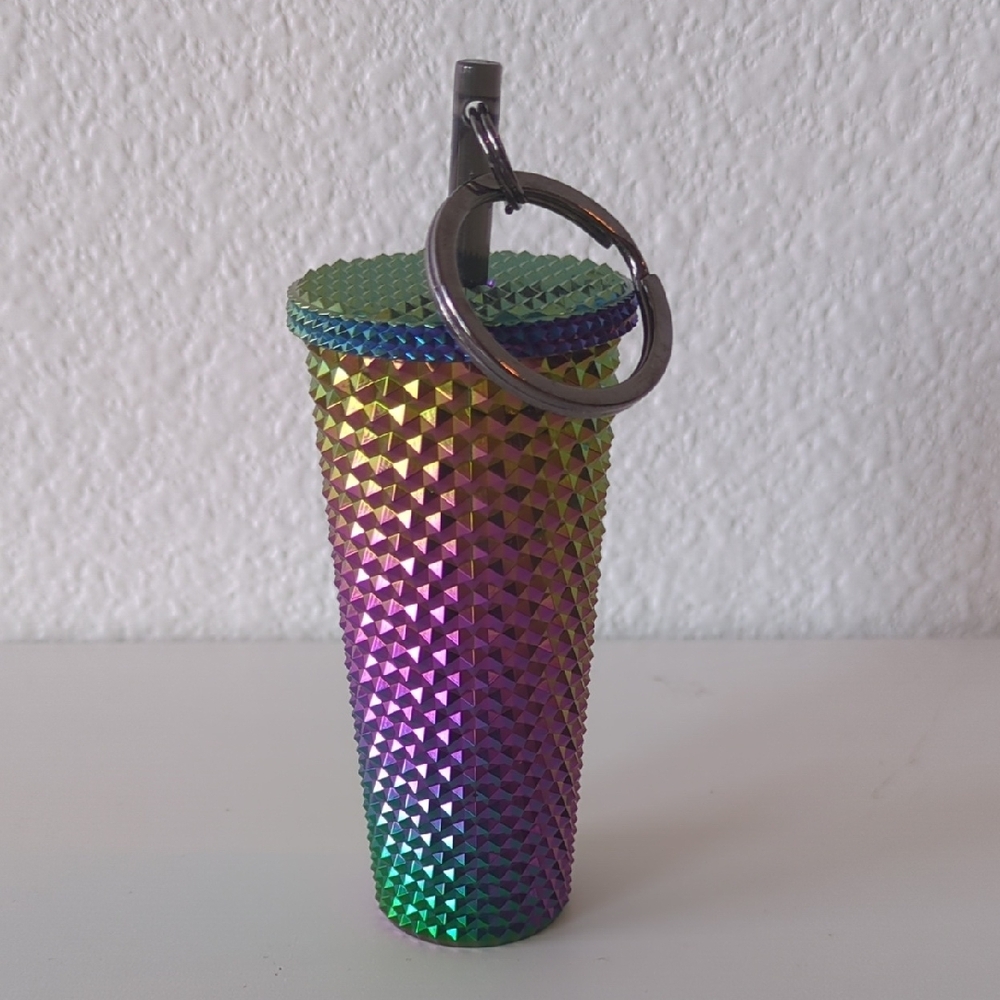 Starbucks 2023 Studded Oil Slick Rainbow Iridescent Tumbler Keychain Ornament - Picture 3 of 8